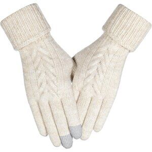 Women's White Stylish Winter Warm Elastic Soft Knit Acrylic Lined Gloves Design